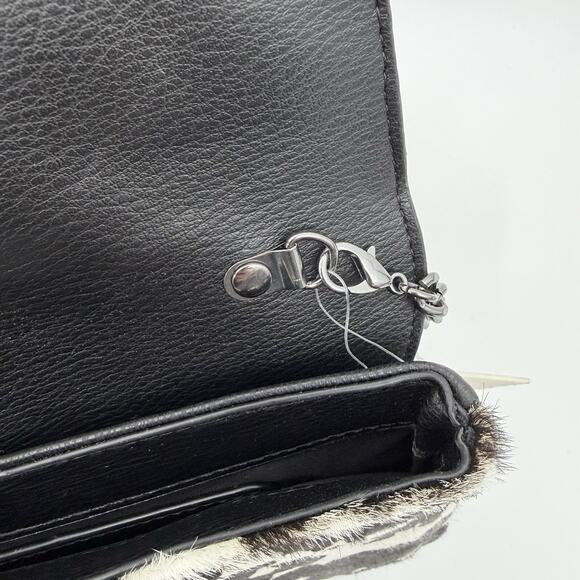 SevenDays Cow Print Haircalf Crossbody Shoulder Bag Black White Chain Strap Y2k - Picture 7 of 9